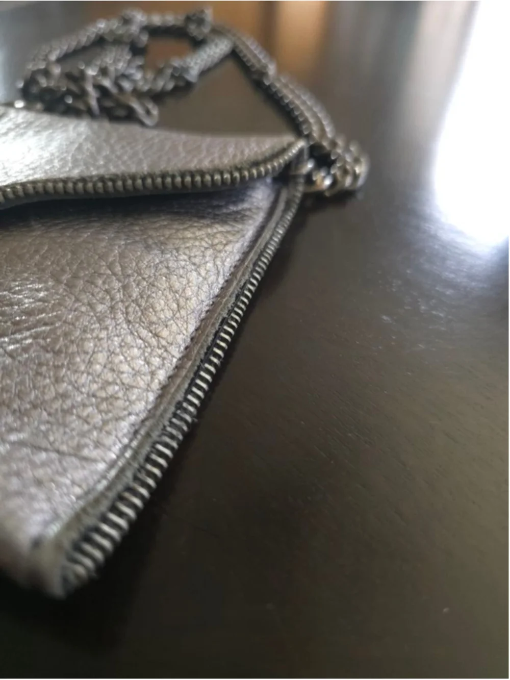 Women's NWOT JJ Winters Metallic Silver Leather Chain Strap Envelope Purse